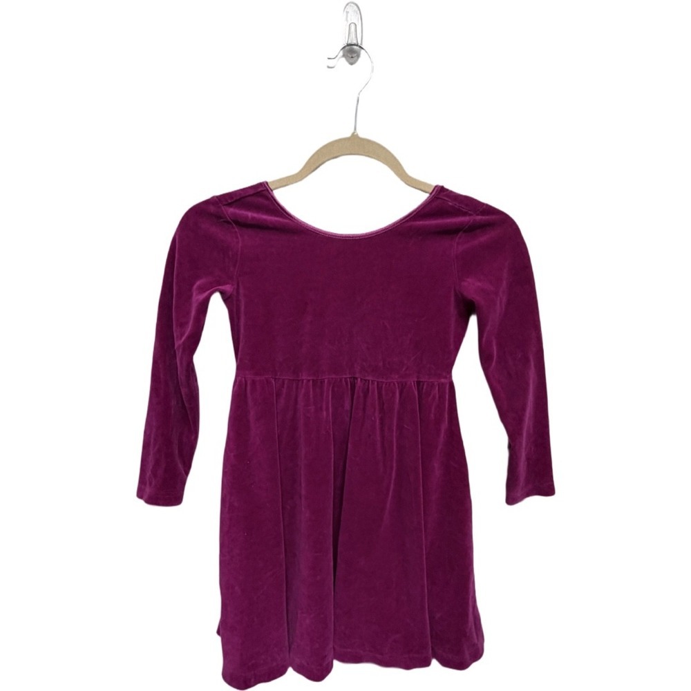 Hanna Andersson Velour Empire Waist Dress Girls 6-7 Magenta Berry Long Sleeve
